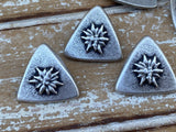 Triangle Alpine Flower Buttons 22mm Antique Silver, 7/8” Edelweiss Flower Button, Qty 4 to 24, Jewelry Findings, Clothing Sweater