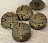 Chacana Metal Buttons 20mm Antique Brass Concho Button, Qty 4 to 8 Bronze Concha Native American Style 3/4” Sewing Clothing Jacket Sweater