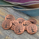 Tree of Life Metal Button Tierracast, Antique Copper Qty 4 to 20, 16mm 5/8” Yoga or Leather Wraps Clasp