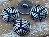 FLOWER Metal Buttons 5/8" Antique Silver, Qty 4 to 24, Jewelry Finding Buttons, 15mm Clothing Sweater Jacket