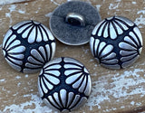 FLOWER Metal Buttons 5/8" Antique Silver, Qty 4 to 24, Jewelry Finding Buttons, 15mm Clothing Sweater Jacket