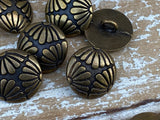 FLOWER Metal Buttons 5/8" Antique Brass, Qty 4 to 24, Jewelry Finding Buttons, 15mm Bronze Colored Clothing Sweater Jacket Shirt