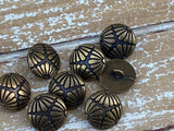 FLOWER Metal Buttons 5/8" Antique Brass, Qty 4 to 24, Jewelry Finding Buttons, 15mm Bronze Colored Clothing Sweater Jacket Shirt