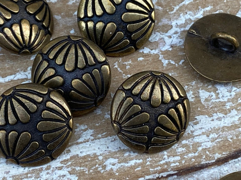 FLOWER Metal Buttons 5/8" Antique Brass, Qty 4 to 24, Jewelry Finding Buttons, 15mm Bronze Colored Clothing Sweater Jacket Shirt