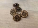 MAYAN Buttons / Antique Brass Button 18mm Qty 4 Indian Tribal Style 3/4” Metal Button Bronze Leather Wrap Clasps or Clothing Sweater Blazer