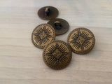 MAYAN Buttons / Antique Brass Button 18mm Qty 4 Indian Tribal Style 3/4” Metal Button Bronze Leather Wrap Clasps or Clothing Sweater Blazer