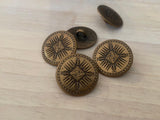 MAYAN Buttons / Antique Brass Button 18mm Qty 4 Indian Tribal Style 3/4” Metal Button Bronze Leather Wrap Clasps or Clothing Sweater Blazer