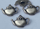 Teapot Metal Buttons, Qty 4, Antique Silver, 20mm Leather Wrap Clasps and Clothing Tea Pot Kettle Button