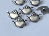 Teapot Metal Buttons, Qty 4, Antique Silver, 20mm Leather Wrap Clasps and Clothing Tea Pot Kettle Button