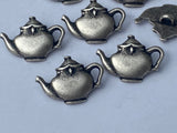 Teapot Metal Buttons, Qty 4, Antique Silver, 20mm Leather Wrap Clasps and Clothing Tea Pot Kettle Button