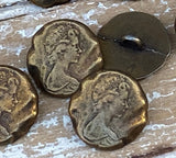 Cameo Metal Buttons 18mm Antique Brass Button Qty 4 to 12 / Woman Bust Buttons 11/16” Antiqued Bronze