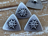 Triangle Alpine Flower Buttons 22mm Antique Silver, 7/8” Edelweiss Flower Button, Qty 4 to 24, Jewelry Findings, Clothing Sweater