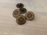 MAYAN Buttons / Antique Brass Button 18mm Qty 4 Indian Tribal Style 3/4” Metal Button Bronze Leather Wrap Clasps or Clothing Sweater Blazer