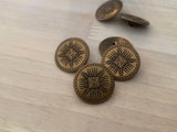 MAYAN Buttons / Antique Brass Button 18mm Qty 4 Indian Tribal Style 3/4” Metal Button Bronze Leather Wrap Clasps or Clothing Sweater Blazer