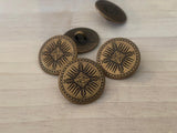 MAYAN Buttons / Antique Brass Button 18mm Qty 4 Indian Tribal Style 3/4” Metal Button Bronze Leather Wrap Clasps or Clothing Sweater Blazer