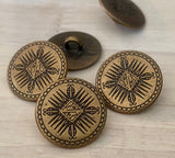 MAYAN Buttons / Antique Brass Button 18mm Qty 4 Indian Tribal Style 3/4” Metal Button Bronze Leather Wrap Clasps or Clothing Sweater Blazer