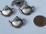 Teapot Metal Buttons, Qty 4, Antique Silver, 20mm Leather Wrap Clasps and Clothing Tea Pot Kettle Button