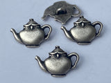 Teapot Metal Buttons, Qty 4, Antique Silver, 20mm Leather Wrap Clasps and Clothing Tea Pot Kettle Button