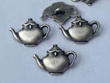 Teapot Metal Buttons, Qty 4, Antique Silver, 20mm Leather Wrap Clasps and Clothing Tea Pot Kettle Button