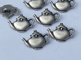 Teapot Metal Buttons, Qty 4, Antique Silver, 20mm Leather Wrap Clasps and Clothing Tea Pot Kettle Button