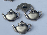 Teapot Metal Buttons, Qty 4, Antique Silver, 20mm Leather Wrap Clasps and Clothing Tea Pot Kettle Button