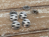 Industrial Stripes Metal Buttons 1/2” Antique Silver Button Qty 4 Round Shank Back Buttons, 12mm Rustic Contemporary Striped