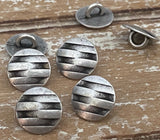 Industrial Stripes Metal Buttons 1/2” Antique Silver Button Qty 4 Round Shank Back Buttons, 12mm Rustic Contemporary Striped