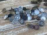 Hammered Tribal Buttons, Antique Brass Metal Button, 15mm Qty 4 , 5/8" Bronze Color Bali Style, Great for Leather Wrap Clasps or Clothing