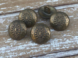 Hammered Tribal Buttons, Antique Brass Metal Button, 15mm Qty 4 , 5/8" Bronze Color Bali Style, Great for Leather Wrap Clasps or Clothing