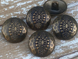 Hammered Tribal Buttons, Antique Brass Metal Button, 20mm Qty 4 , Bali Style, Great for Leather Wrap Clasps or Clothing