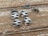 Industrial Stripes Metal Buttons 1/2” Antique Silver Button Qty 4 Round Shank Back Buttons, 12mm Rustic Contemporary Striped