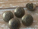 Hammered Tribal Buttons, Antique Brass Metal Button, 15mm Qty 4 , 5/8" Bronze Color Bali Style, Great for Leather Wrap Clasps or Clothing