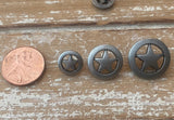 TEXAS STAR Metal Buttons, Antique Silver 20mm / 3/4" Five Pointed Stars Button, Qty 4 Great Leather Wrap Clasps Western Cowboy Clothing