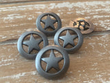 TEXAS STAR Metal Buttons, Antique Silver 20mm / 3/4" Five Pointed Stars Button, Qty 4 Great Leather Wrap Clasps Western Cowboy Clothing