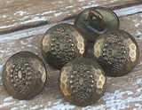 Hammered Tribal Buttons, Antique Brass Metal Button, 15mm Qty 4 , 5/8" Bronze Color Bali Style, Great for Leather Wrap Clasps or Clothing