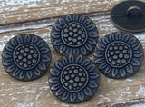 Metal SUNFLOWER Buttons Antique Brass / Bronze Color Flower Button 5/8" Qty 4 to 24, 17mm Jewelry Findings  Leather Wrap Clasp Clothing