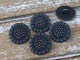 Metal SUNFLOWER Buttons Antique Brass / Bronze Color Flower Button 5/8" Qty 4 to 24, 17mm Jewelry Findings  Leather Wrap Clasp Clothing