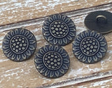 Metal SUNFLOWER Buttons Antique Brass / Bronze Color Flower Button 5/8" Qty 4 to 24, 17mm Jewelry Findings  Leather Wrap Clasp Clothing