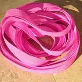 HOT PINK Silk Ribbon Hand Dyed and Sewn Strings, Wholesale Bulk Listing 5 to 25 Pink Ribbons, Great Bracelet Wraps, Necklaces or for Crafts