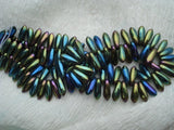 IRIS GREEN Dagger Beads /Czech Glass Beads Qty 100 Glass Beads 10mm /Side Drilled /Briolette Beads /Drops