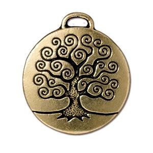 TREE of LIFE Charms, Tierracast Pendant, Antique Gold, 26mm Charm, Qty 4 Gold Plated, Tree of Life for Yoga Meditation Jewelry