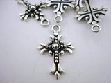 Fleur Cross Charm Pendant TierraCast Antique Silver 27mm Qty 4 Fleur de Lis Drop, Cross Pendant