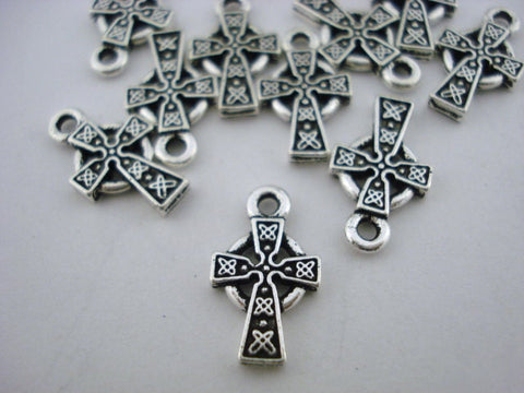 TierraCast Celtic Cross Charms, Cross Pendants,  Antique Silver, Tierracast 15mm Qty 4, Knotwork, Small Cross Pendant