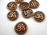 Om Drop Coin Charms, TierraCast, Antique Copper Aum Charm, Double Sided 10.75mm Qty 4, Bohemian Yoga Wrap Charms