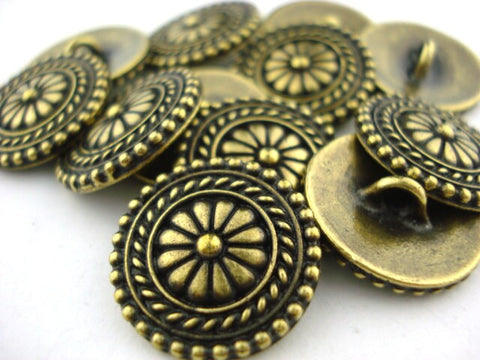 TierraCast BALI Buttons, Antique Brass 18mm Round Buttons, Qty 4 to 20, Jewelry Findings, Great for Leather Wrap Clasps