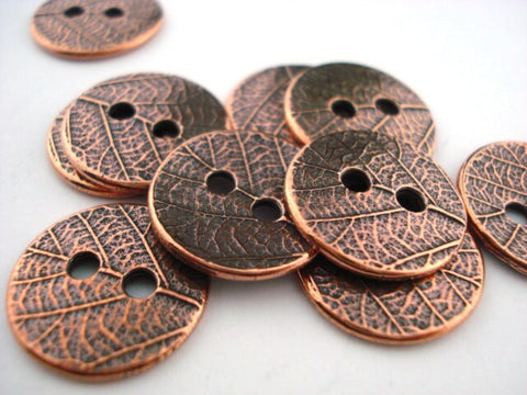 TierraCast Leaf Buttons, Round Two Hole Metal Buttons, Antique Copper Jewelry Clasp, Leaves 17 mm Qty 4 to 20 Leather Wrap Clasps