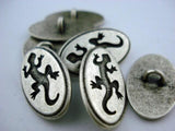 Gecko Buttons Antique Dark Silver Metal Shank Buttons 25mm Qty 4 to 8, Ethnic Lizard Button, Knitting, Sweater Jacket Leather Jewelry Clasps