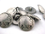 Indian Head Metal Buttons 5/8" Antique Silver Button Qty 4 to 12 / Round Reproduction Shank Back Buttons, Native American Head Nickel 15mm