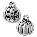 Pumpkin Charms, Jack O Lantern Charm, TierraCast, Frightful Delightful, Qty 4, Antique Silver, Gothci Halloween Jewelry, Scary Pumpkins