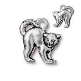 Scary Cat Charms, TierraCast, Frightful Delightful, Qty 4, Antique Silver, Halloween Charm Pendants